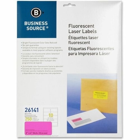 Business Source Laser Labels, Fluorescent, 2inx4in, Neon Pink, 250PK BSN26141